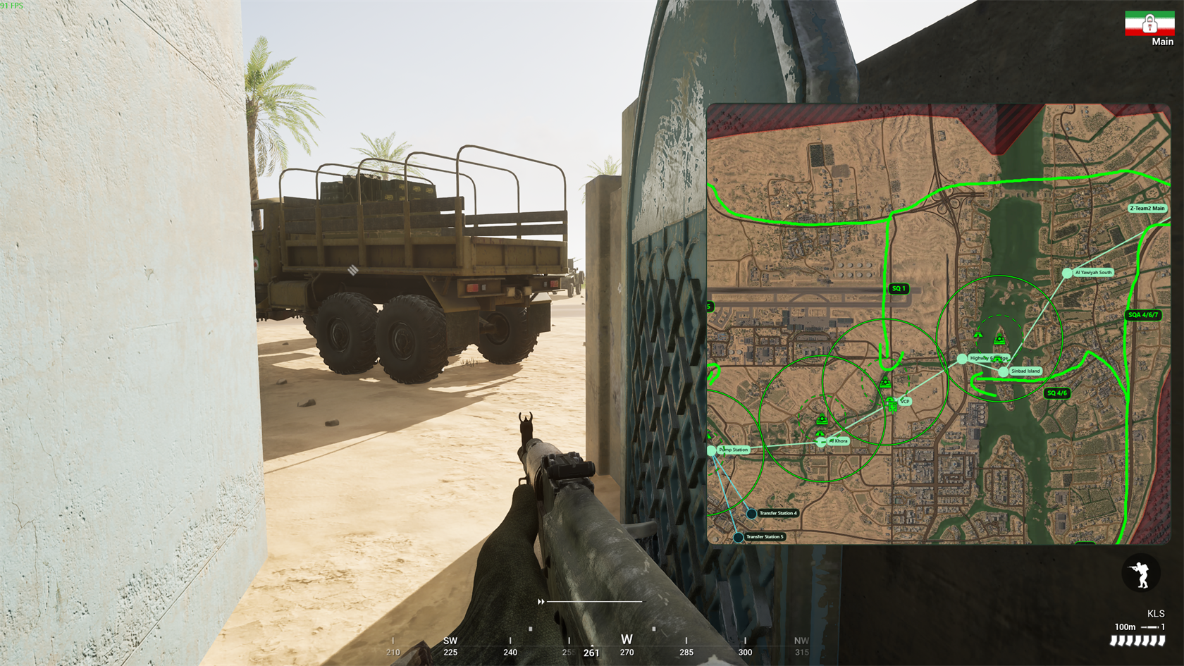 Squad-Gameplay mit eingeblendeter LiveTac-Maps-Miniansicht und grünen Zeichnungen.